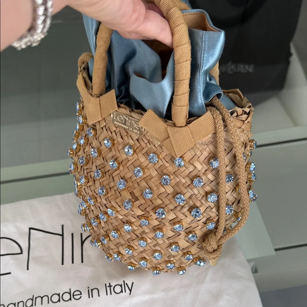 Chic Tan and Blue Embellished Tote - Picture 7 of 7